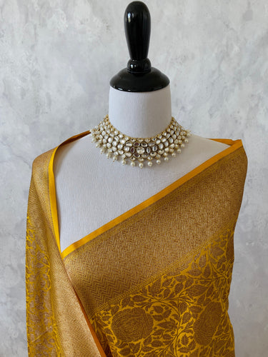 Banarasi Katan Silk Saree | Yellow | Antique Zari | Handwoven | Silk Mark Certified | Ships from California